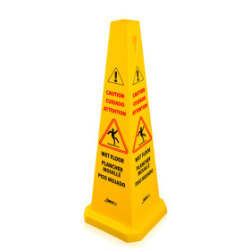 1072 Wet Floor Sign Safety Caution Cone, Multi Lingual, 36 Inch High, 12 Inch Base, Yellow